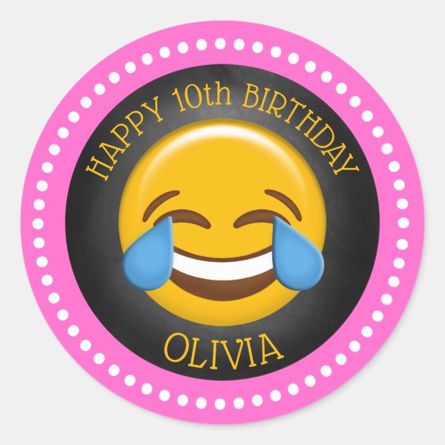 Cute Girly Emoji Birthday Party Classic Round Sticker (Front)