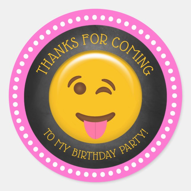 Cute Girly Emoji Birthday Thank You Classic Round Sticker (Front)