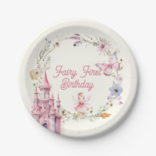 Cute Girly Fairy First Birthday Paper Plate