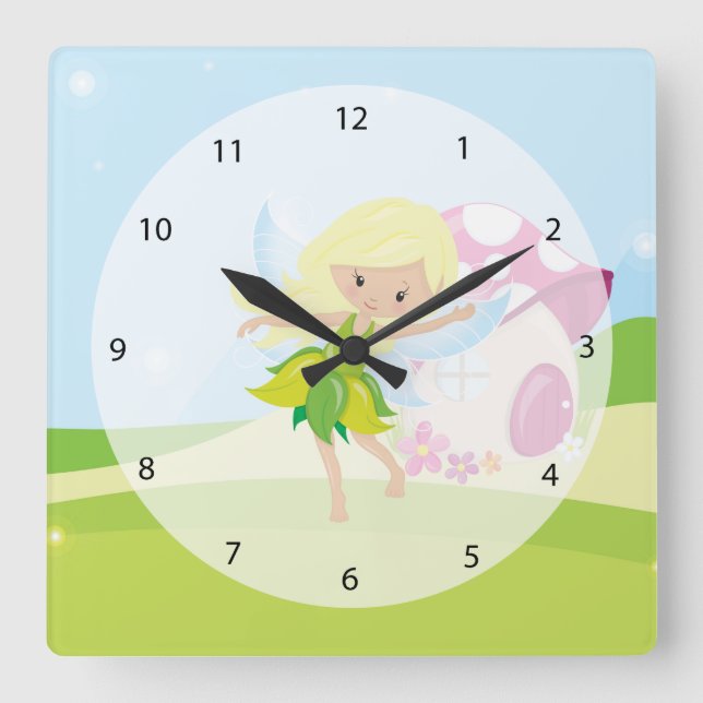 Cute girly fairy square wall clock (Front)