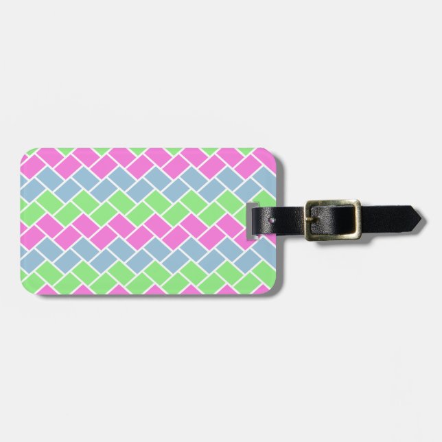 Cute girly  fashionable zigzag rectangles pattern luggage tag (Front Horizontal)