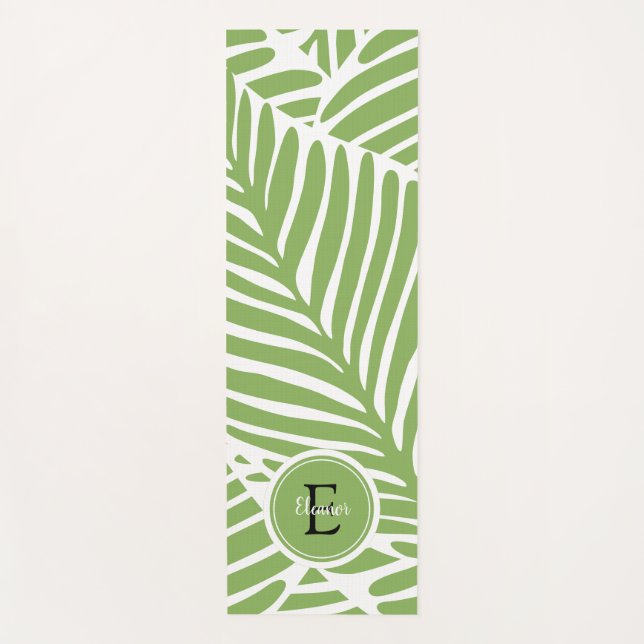 Cute Girly Feminine Leaf Pattern Monogram  Yoga Mat (Front)