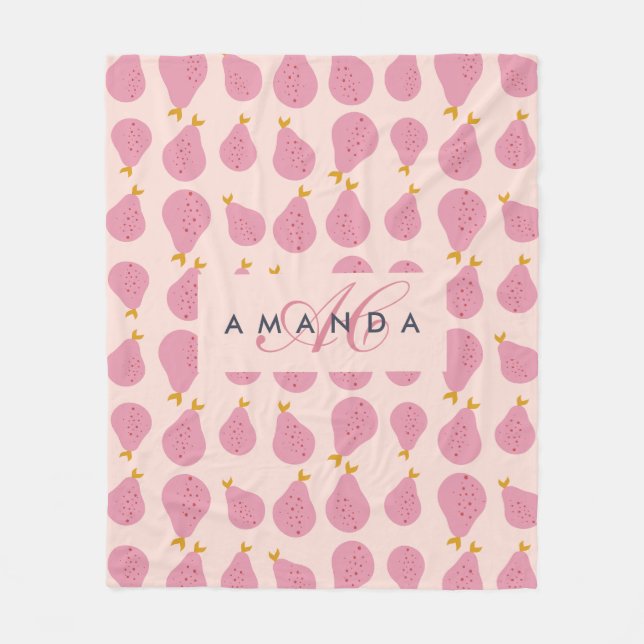 Cute Girly Feminine Pear Monogrammed Initial Gifts Fleece Blanket (Front)
