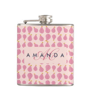 Cute Girly Feminine Pear Monogrammed Initial Gifts Hip Flask