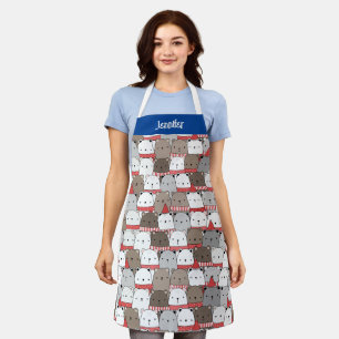 Cute Girly First Name Christmas Bears Illustrated Apron