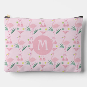 Cute Girly Flamingo and Bikini Pink Monogram Accessory Pouch
