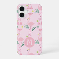 Cute Girly Flamingo and Bikini Pink Monogram