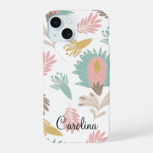 cute girly floral botanical monogrammed pattern iPhone 15 case
