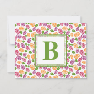 Cute Girly Floral Custom Monogrammed Initial Green Card