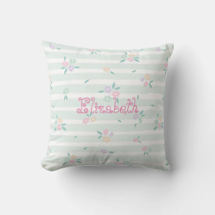 Cute Girly Floral Hello Spring Name Personal Name Throw Pillow