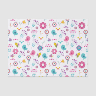 Cute Girly Flower Garden with Birds and Bees Tissue Paper
