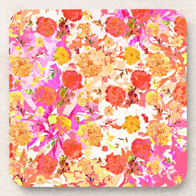 Cute girly flowers pattern coaster (Front)