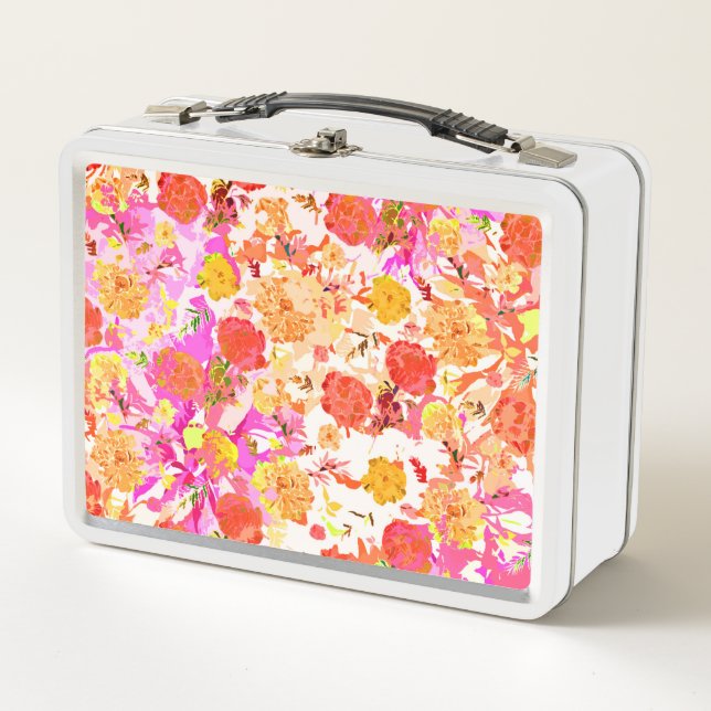 Cute girly flowers pattern metal lunch box (Front)