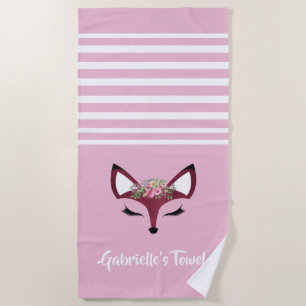 Cute Girly Fox Beach Towel