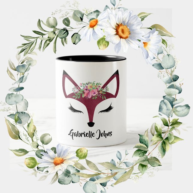 Cute Girly Fox Name Personalized Two-Tone Coffee Mug (Creator Uploaded)
