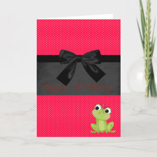 Cute Girly Frog On Red Polka Dots ,Birthday Card