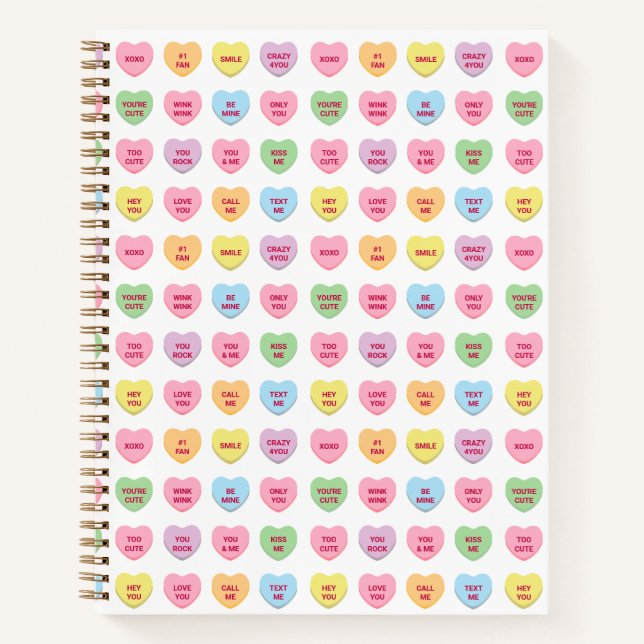Cute girly fun custom conversation candy hearts notebook (Front)