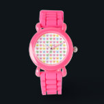 Cute girly fun custom conversation candy hearts watch<br><div class="desc">Cute girly fun custom conversation candy hearts pattern eWatch Watch. Fully customizable text. So you can personalize the message inside each heart and make each heart / message unique. 16 hearts that make up the pattern. Assorted colours. 6 pink hearts, 2 orange hearts, 2 blue hearts, 2 green hearts, 2...</div>