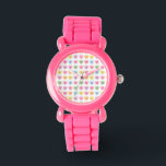 Cute girly fun custom conversation candy hearts watch<br><div class="desc">Cute girly fun custom conversation candy hearts pattern eWatch Watch. Fully customizable text. So you can personalize the message inside each heart and make each heart / message unique. 16 hearts that make up the pattern. Assorted colours. 6 pink hearts, 2 orange hearts, 2 blue hearts, 2 green hearts, 2...</div>