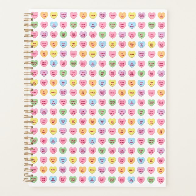 Cute girly fun custom conversation hearts pattern planner (Front)
