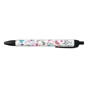Cute Girly Fun Unicorn Rainbow Stars Butterflies Black Ink Pen
