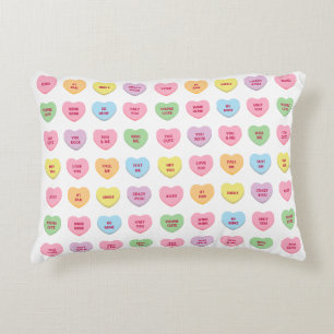 Cute girly funny custom conversation candy hearts accent pillow