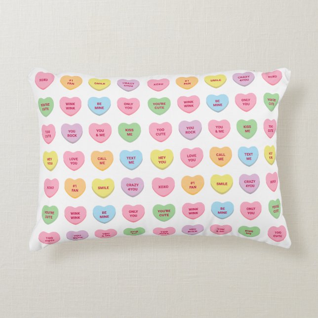 Cute girly funny custom conversation candy hearts accent pillow (Front)