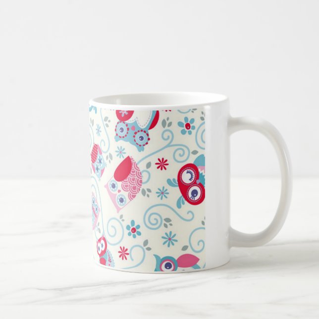 cute girly funny faces owls flowers swirls pattern coffee mug (Right)