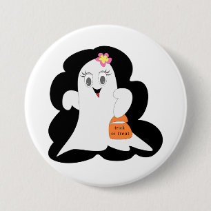 Cute Girly Ghost Halloween Trick or Treat 3 Inch Round Button