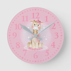 Cute Girly Giraffe Pink Round Clock