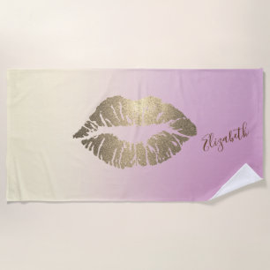 Cute Girly  Glitter Lips ,Ombre  -Personalized Beach Towel