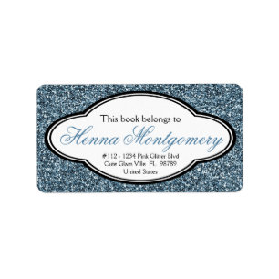 Cute Girly Glitter Look BLUE Bookplate Label