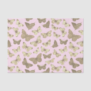 Cute Girly Gold Beige Butterfly Pattern on Pink Tissue Paper