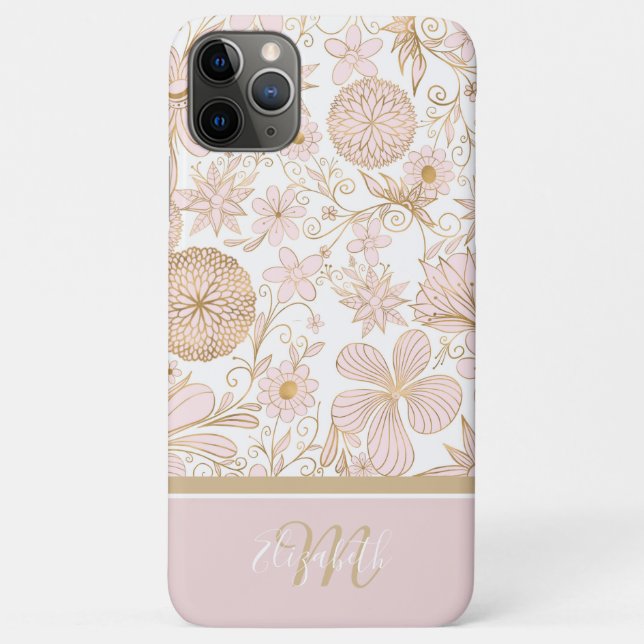 Cute Girly Gold Floral Doodles Blush Pink Design Case-Mate iPhone Case (Back)