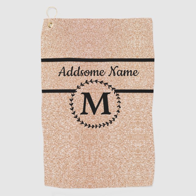 Cute Girly Gold glitter Black  monogram chic Golf Towel (Front)