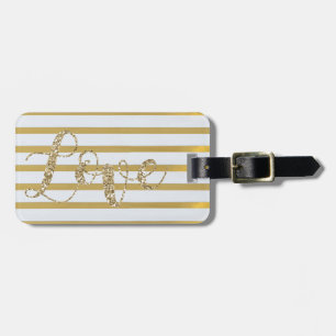Cute Girly Gold Glitter,Striped,Love-Personalized Luggage Tag