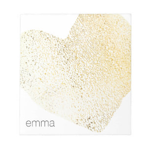 Cute Girly Gold Heart Personalized Name Notepad