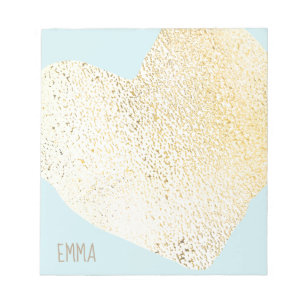 Cute Girly Gold Heart Personalized Name Notepad