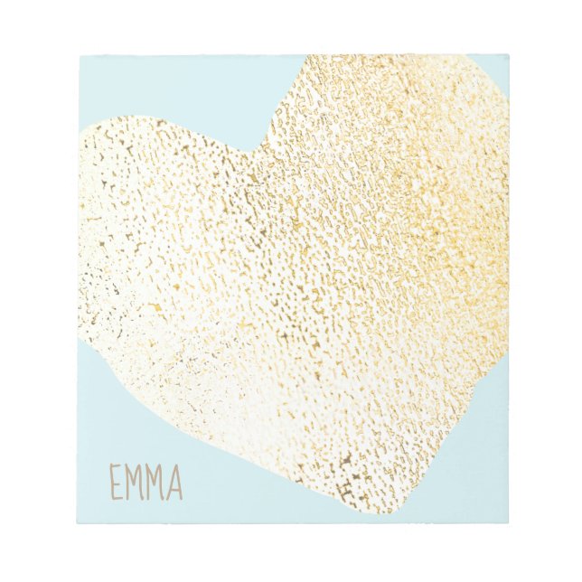 Cute Girly Gold Heart Personalized Name Notepad (Front)