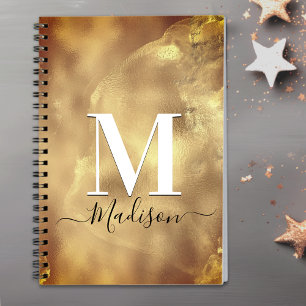 Cute girly gold marble art monogram  notebook