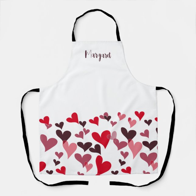 Cute Girly Hand-Drawn Hearts Whimsical Romantic Apron (Front)