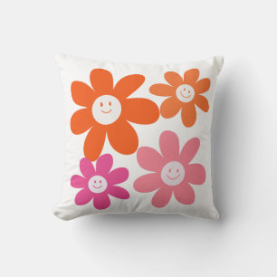 Cute Girly Happy Flowers Throw Pillow