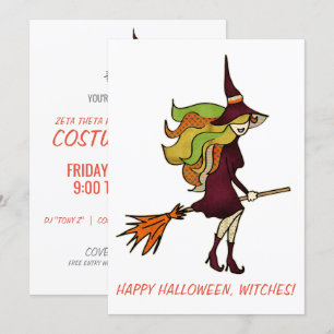 Cute Girly Happy Halloween Witches Witch Costume Invitation