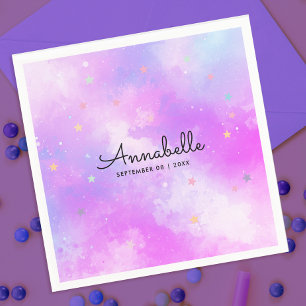 Cute Girly Holographic Pastel Sky Star Watercolor Napkin