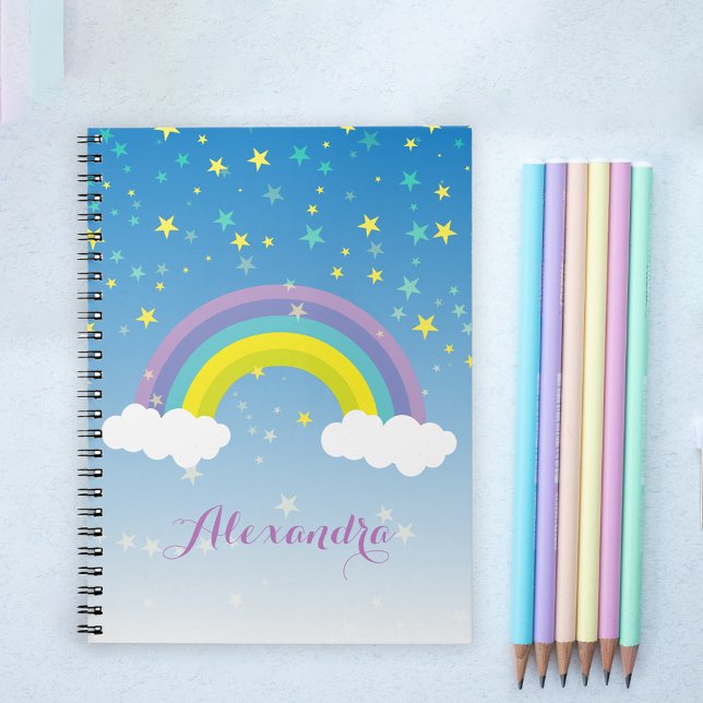 Cute Girly Illustrated Colourful Rainbow and Stars Notebook (Creator Uploaded)