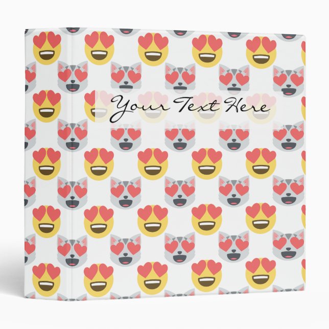 Cute Girly In Love Hearts Cat Emoji Pattern Binder (Front/Spine)