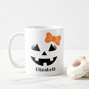 Cute Girly Jack O Lantern Pumpkin Face Monogram Coffee Mug