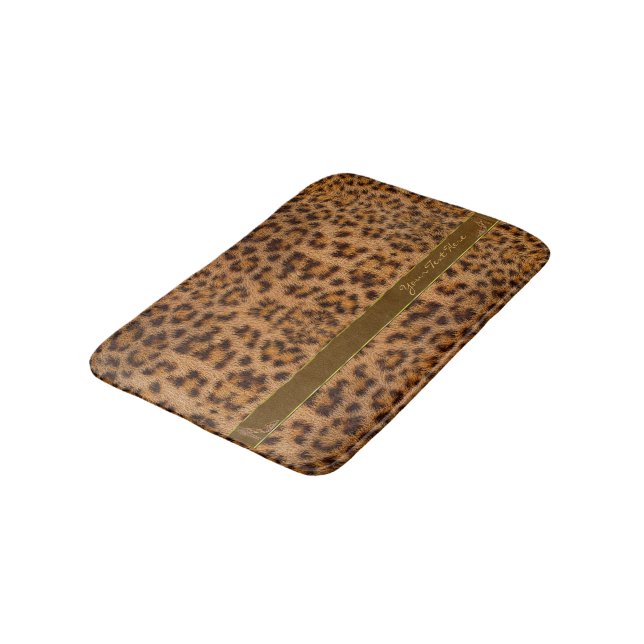 Cute Girly Jaguar Pattern Animal Print & Stiletto Bath Mat (Angled)