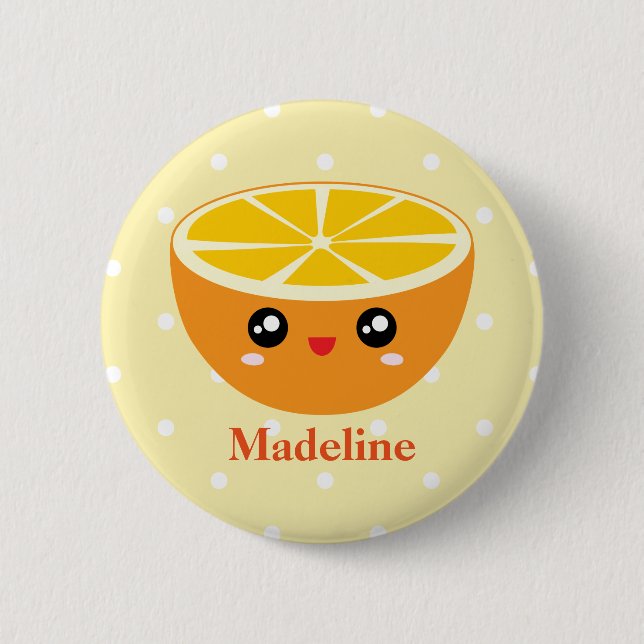 Cute Girly Kawaii Happy Sweet Orange Custom Name 2 Inch Round Button (Front)