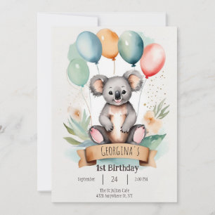 Cute Girly Koala Birthday Invitation